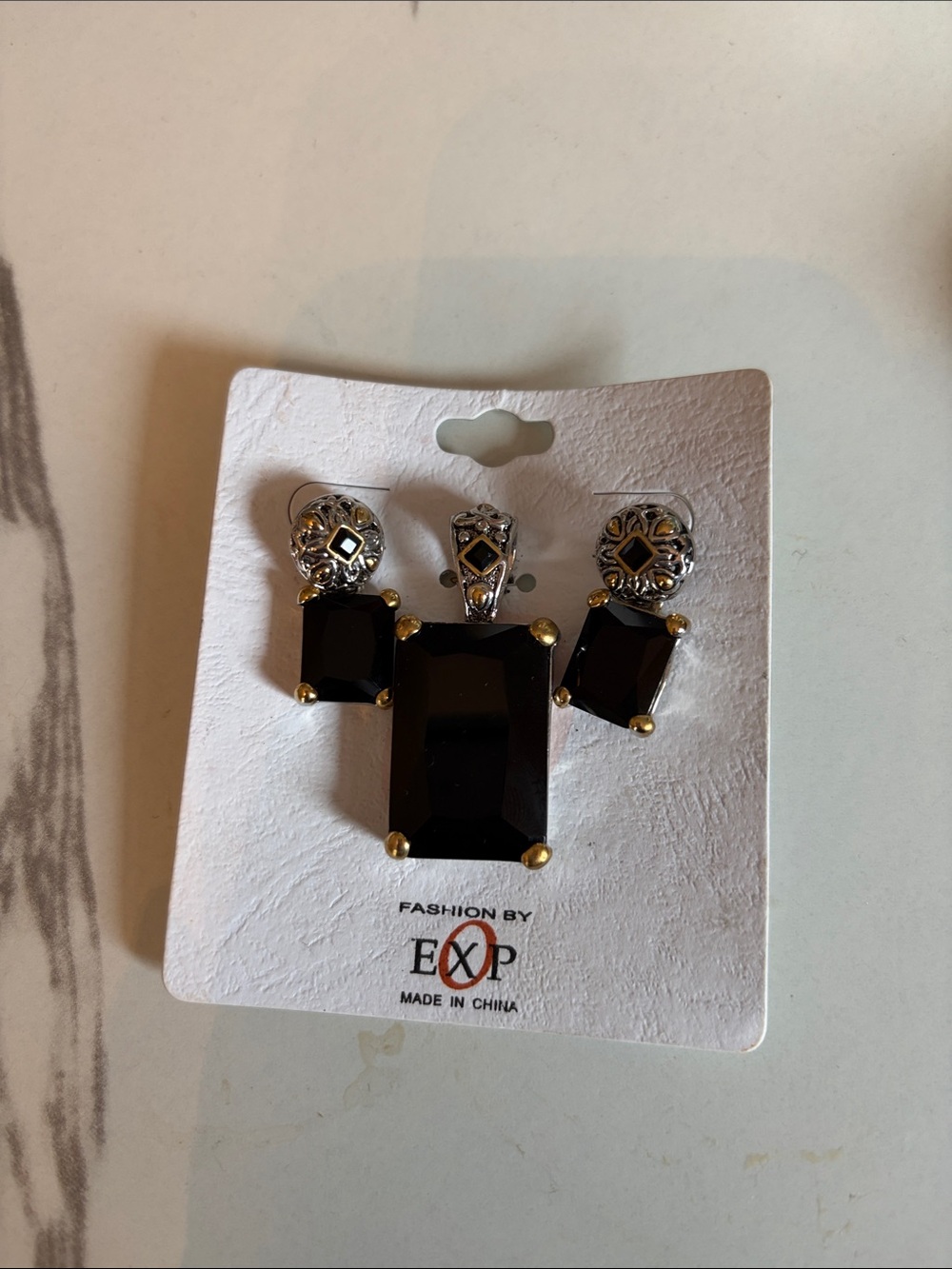 Express Black Faceted Stone Pendant & Stud Earrings Set